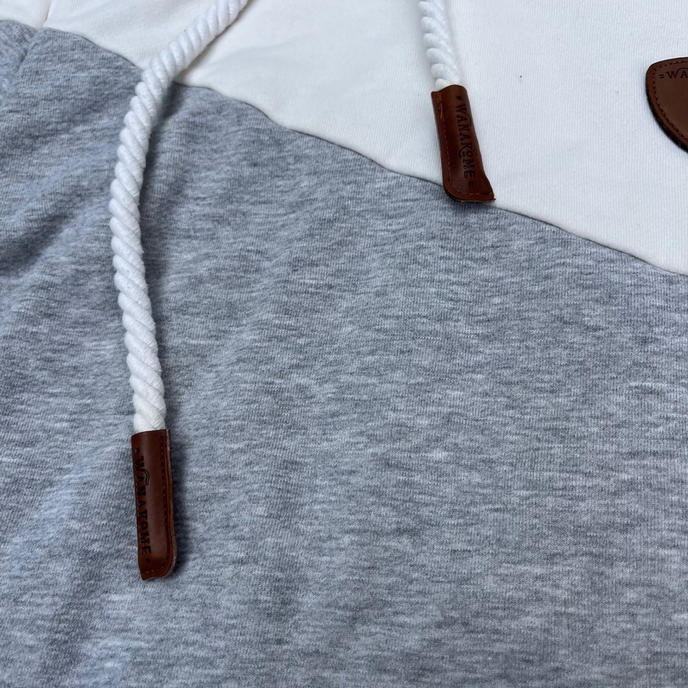 Wanakome Hooded Sweatshirt Selene Hoodie Ivory Gray Olive Green Small - Picture 4 of 6